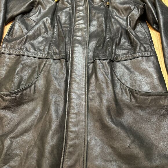Woman's Medium Soft Leather Genuine Lambskin Coat With Hood Worthington Black - Picture 7 of 11